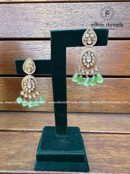 Victorian Finish Kundan Choker set - Mint Green