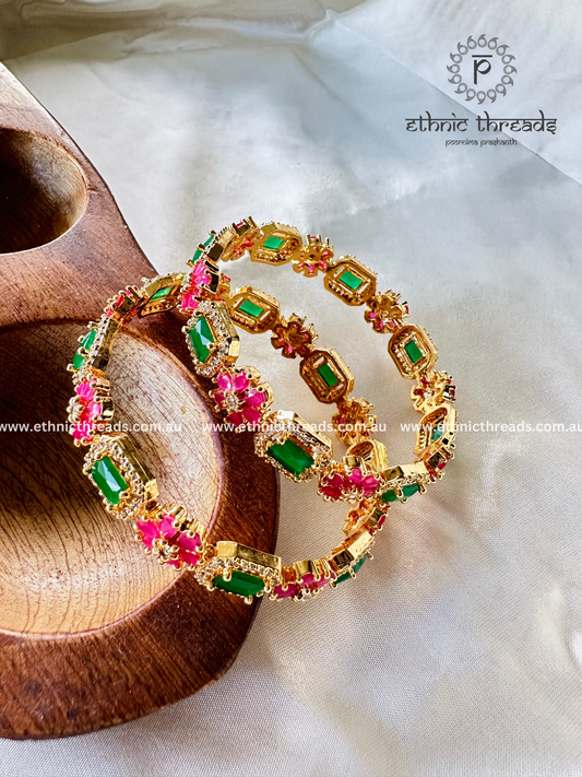 Zircon AD bangles- Ruby Red and Emerald Green Stone