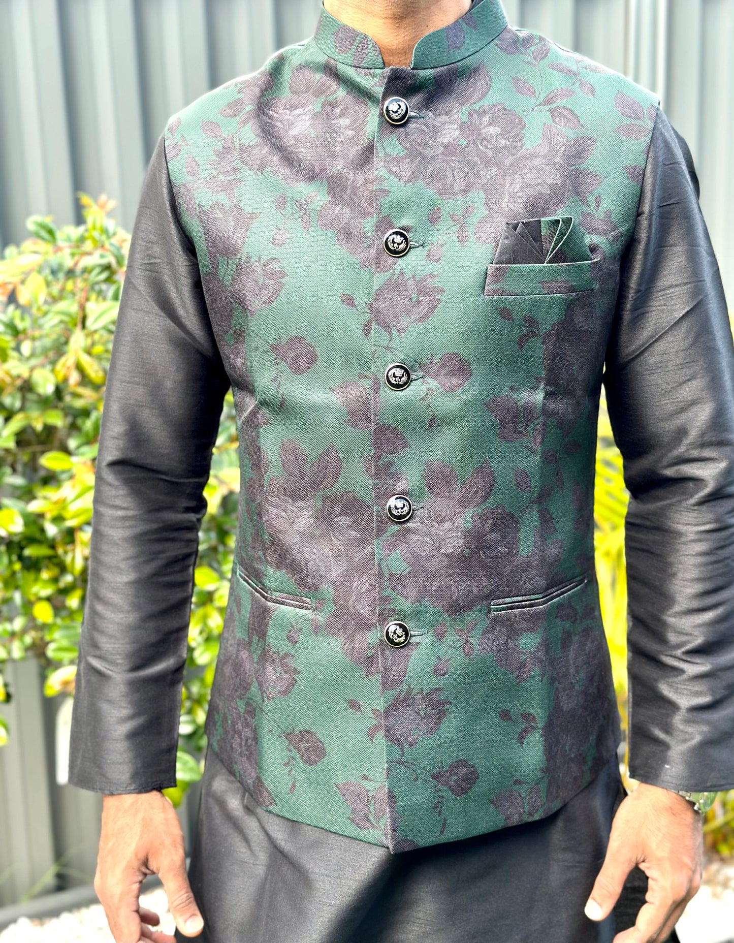 Raw Silk Mens Long Kurta with Jacket