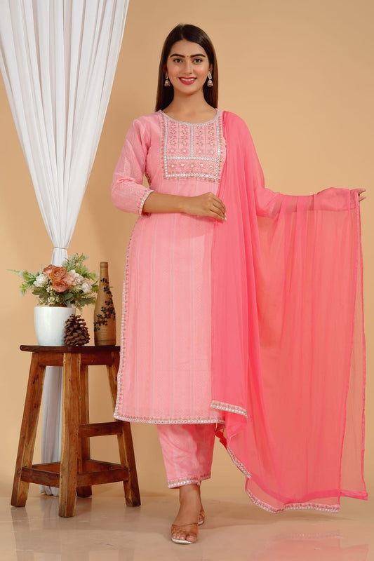 Baby Pink Embroidered Cotton Salwar Set