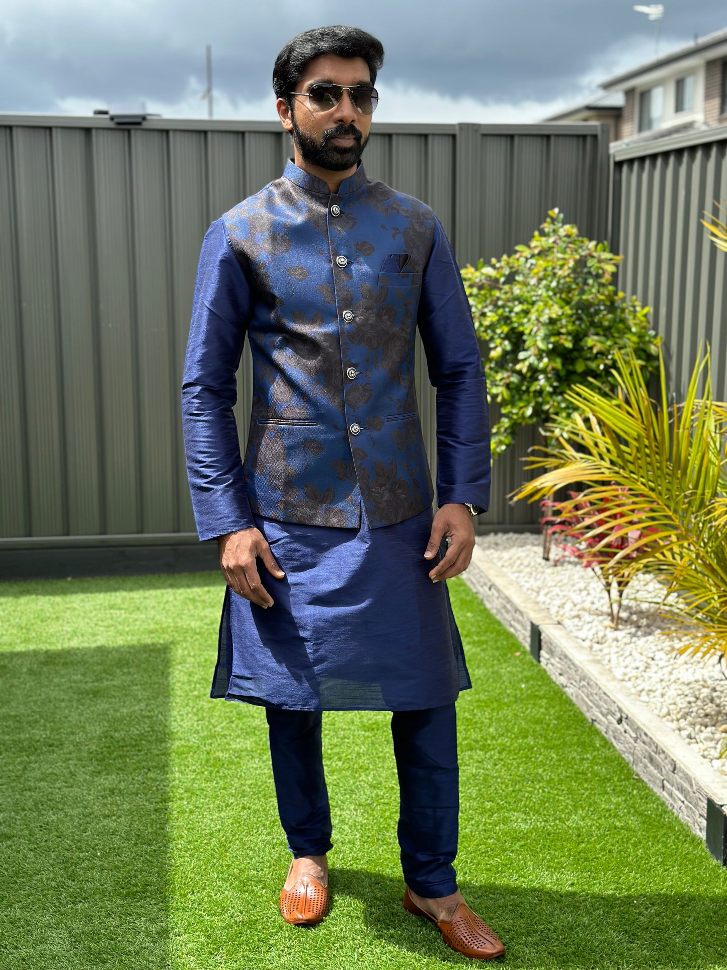 Raw Silk Mens Long Kurta with Jacket