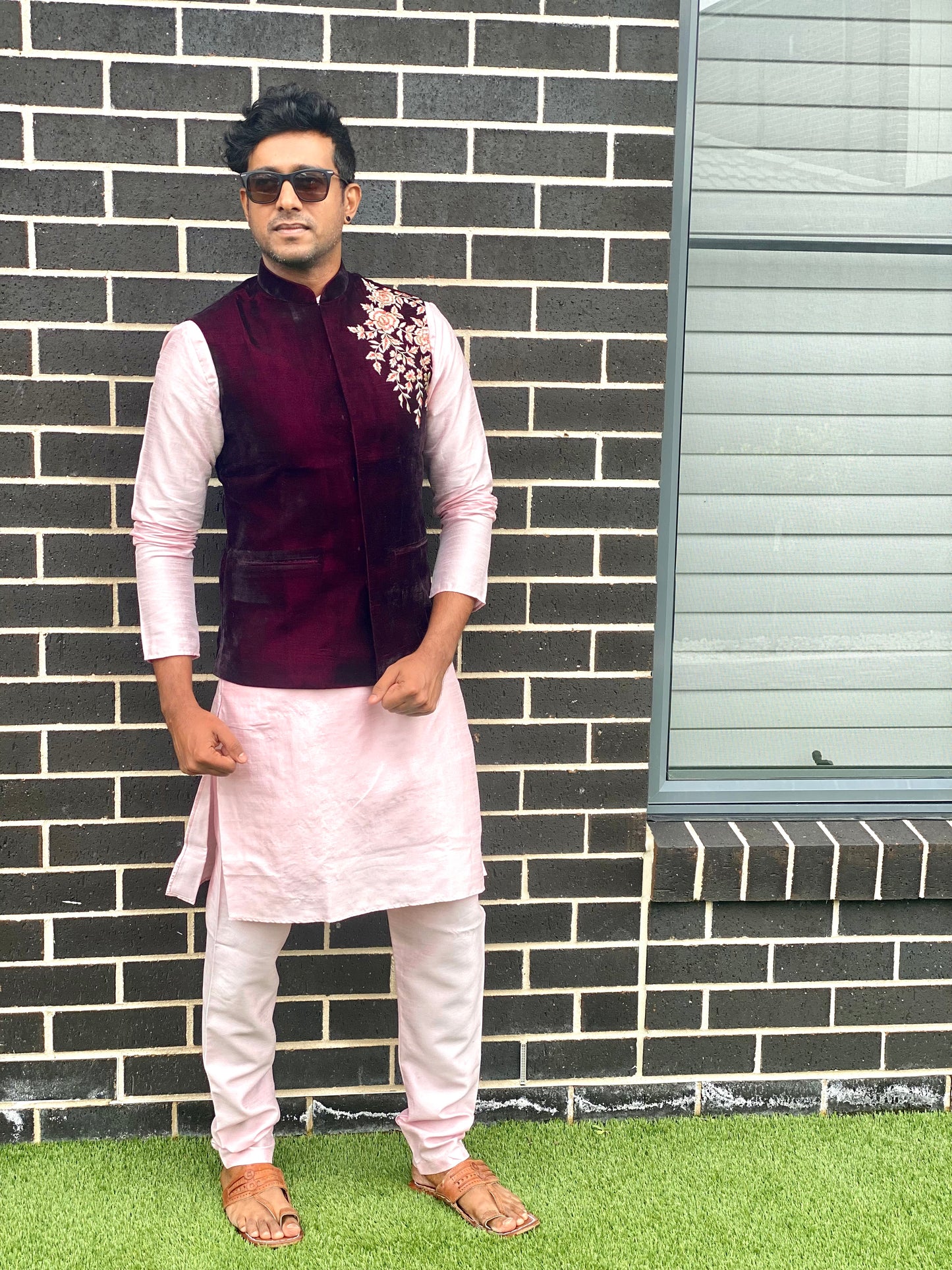 Raw Silk Mens Long Kurta with Jacket