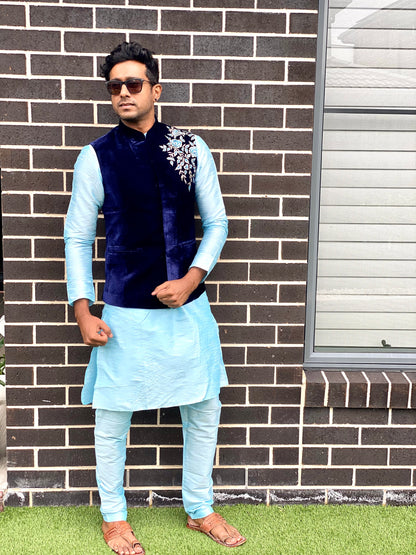 Raw Silk Mens Long Kurta with Jacket