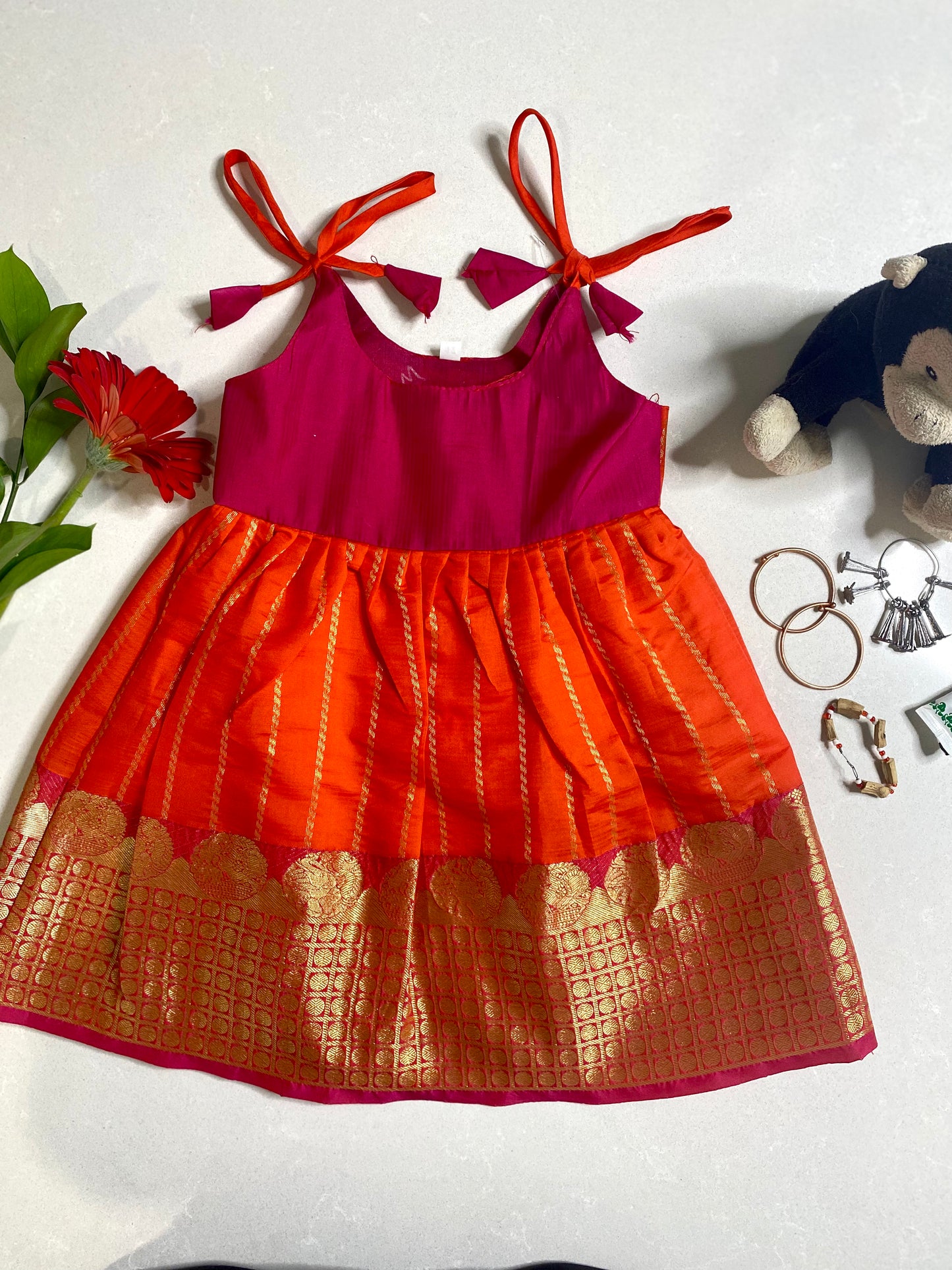 Orange Ethnic Wear- Infant Knot Dress collection